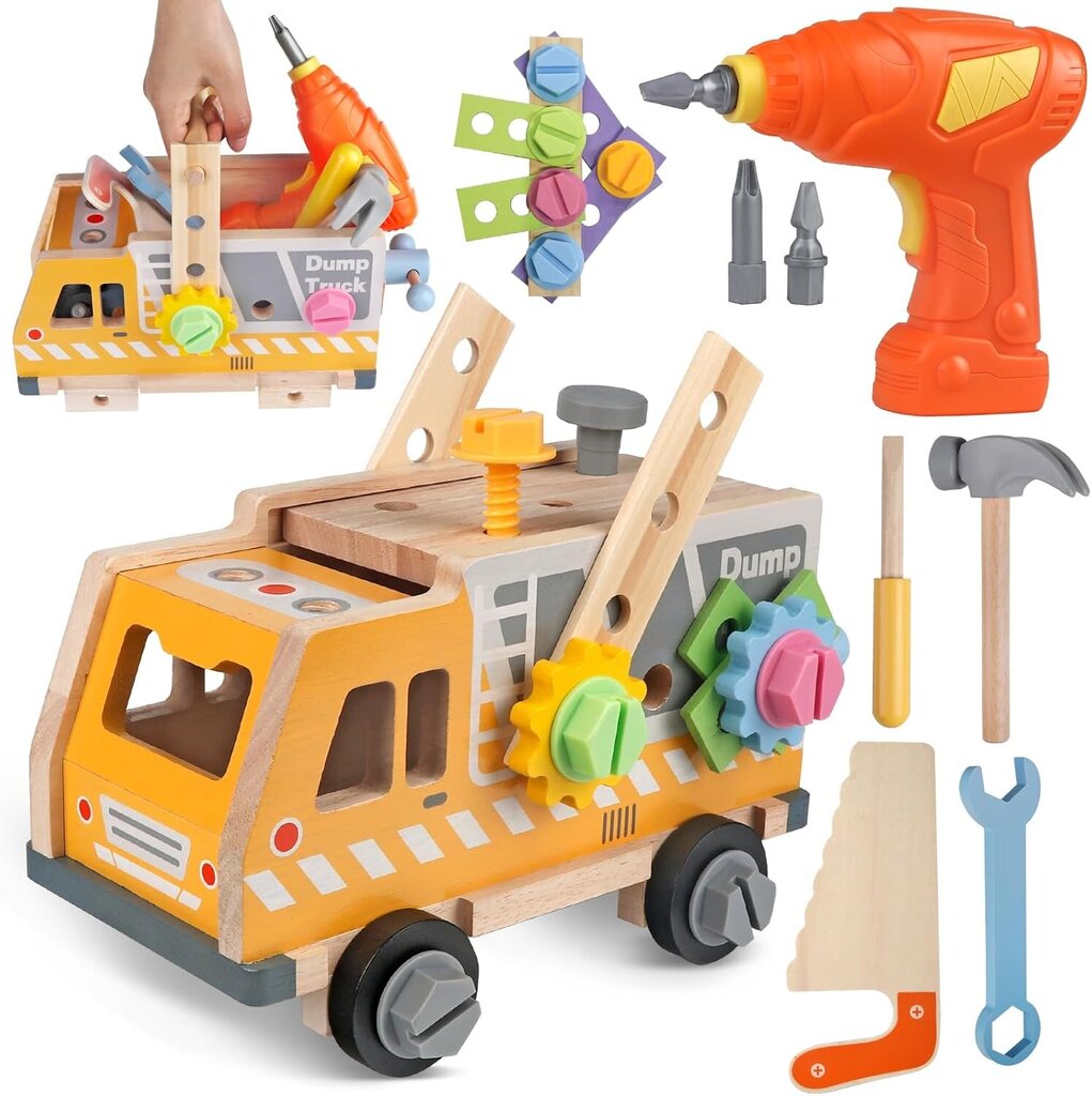 Wooden Toolbox Truck with Tools