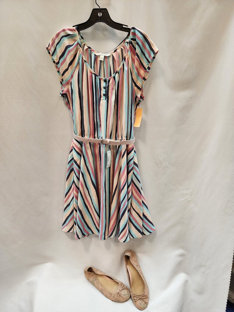 Dress: cap sleeve, Stripes 1/3 button down