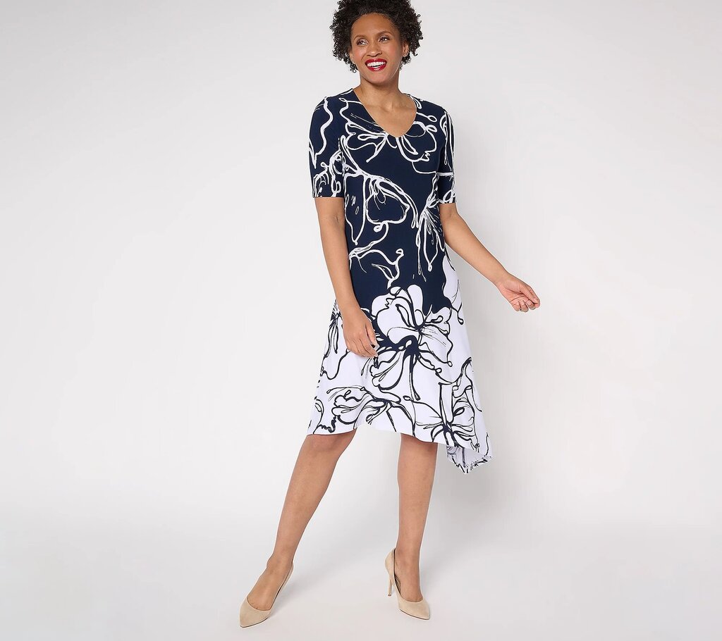 Dress: Asymmetric Printed Caviar NWOT
