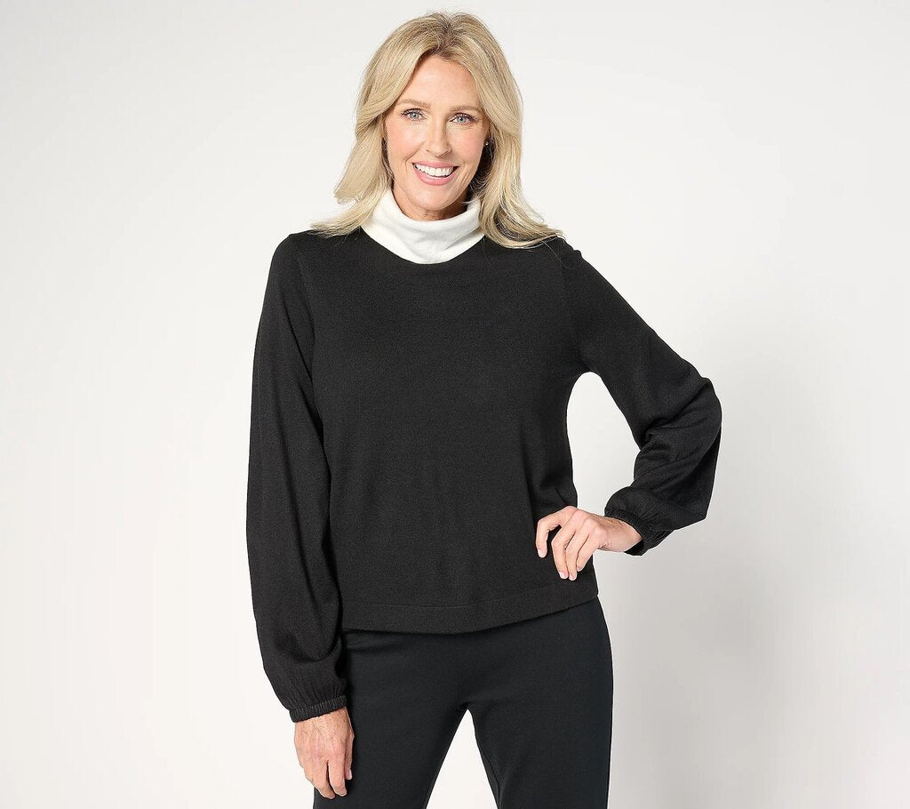 Sweater: Mock Neck, Gathered Sleeve NWOT