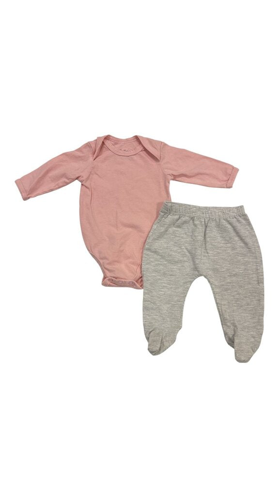 2pc Pink long sleeve onesie & Gray footed pants