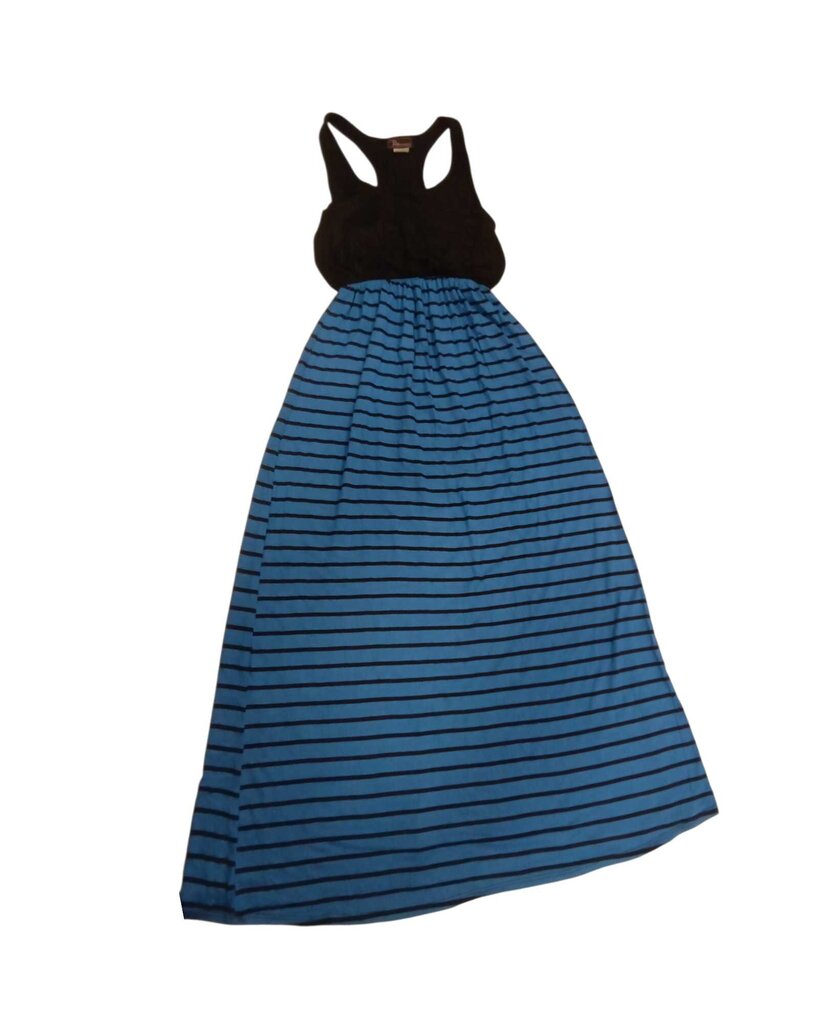 Dress: Sleeveless Maxi - Blue striped skirt