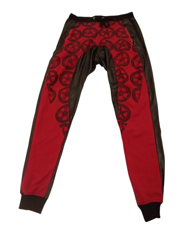 rim design leather drawstring pants