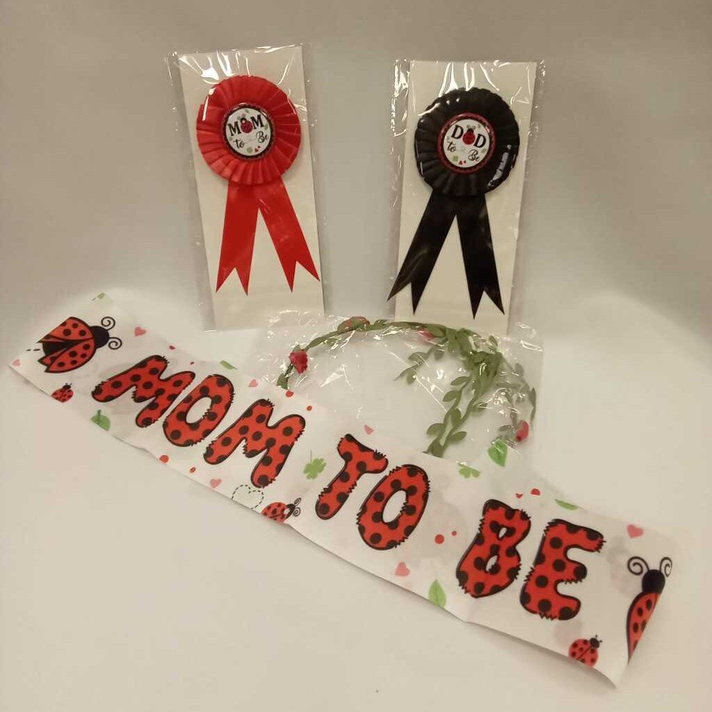 4pc Mom/Dad-to-be: Sash/Pin/Crown/Banner