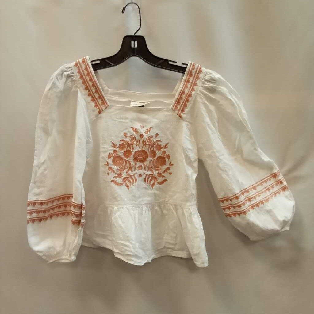 Shirt: 3/4 Sleeve Pink Embroidery Boho