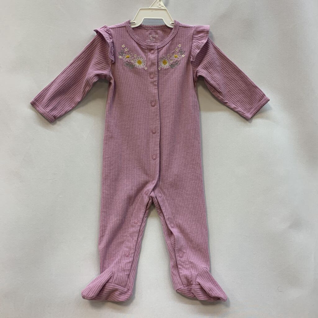 sleeper: footed zip up ribbed ruffle floral