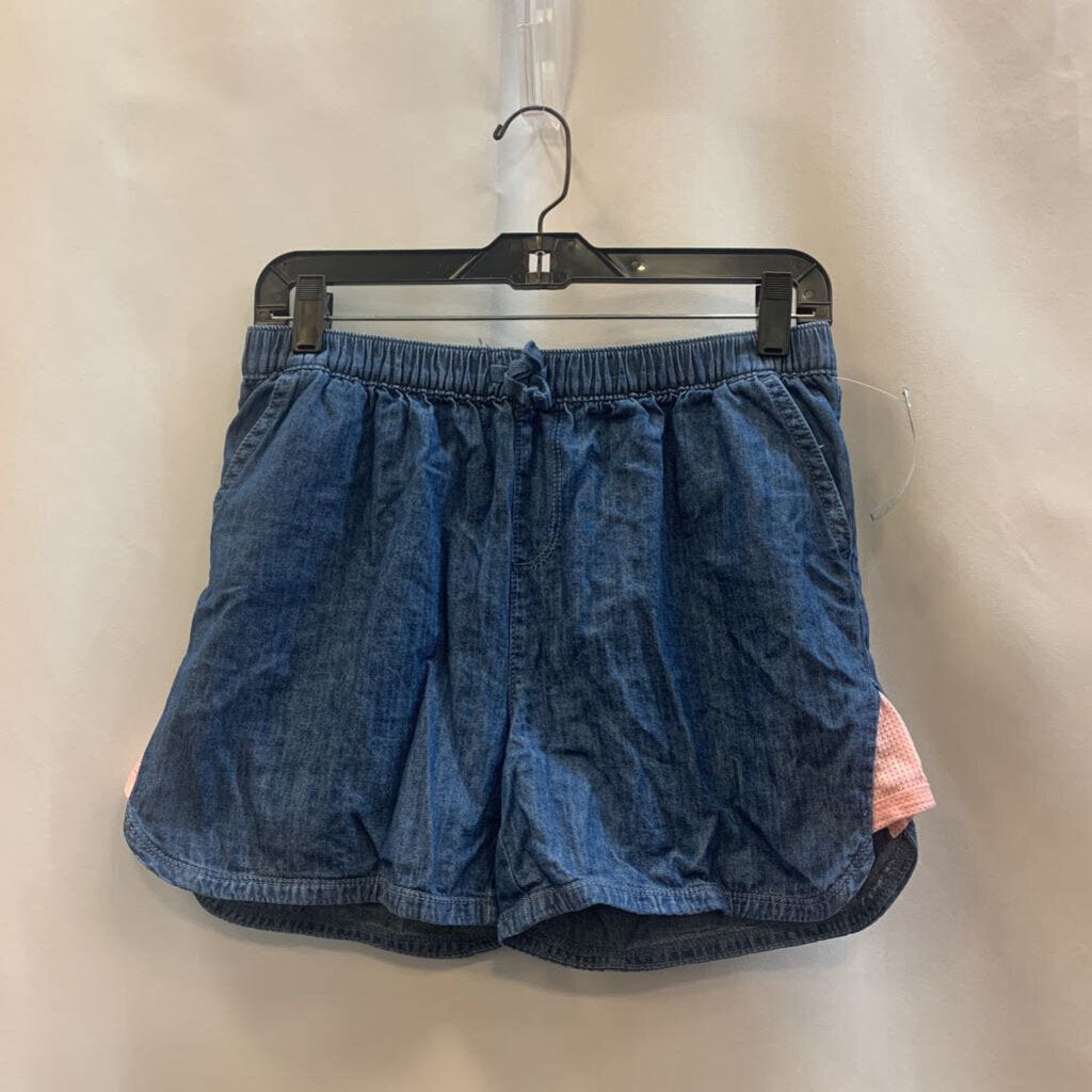 Shorts: denim look pink mesh side
