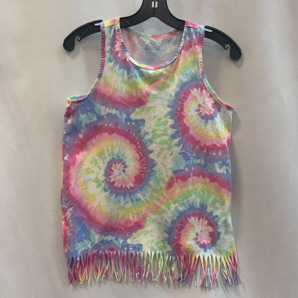 Shirt Tie Dye Sleeveless Fringe Rainbow