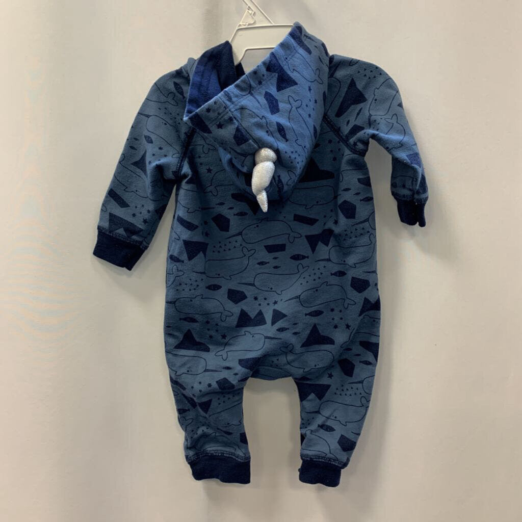 Romper: Long Sleeve Hooded Narwhale