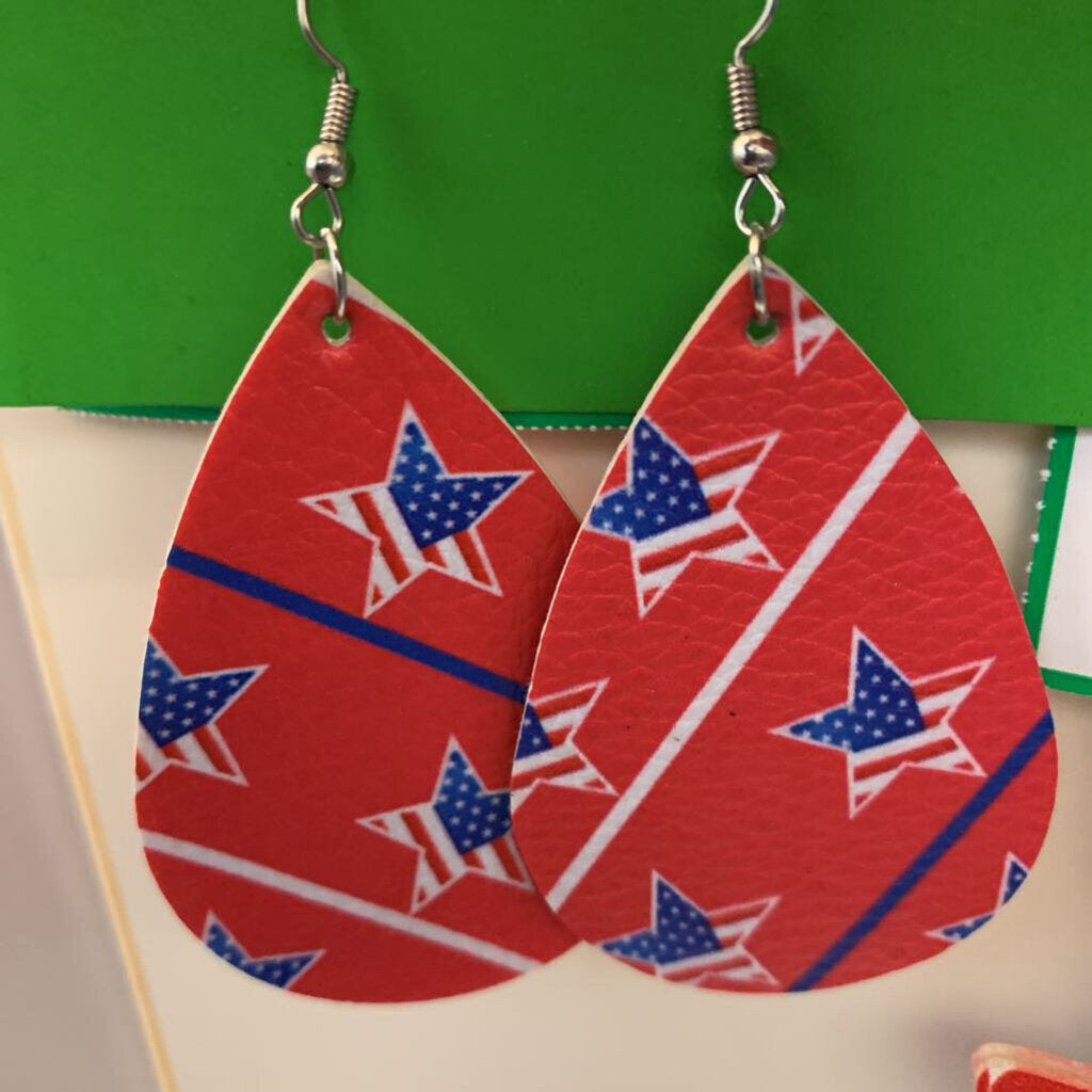 Earrings: American Flag Stars Teardrop Shape
