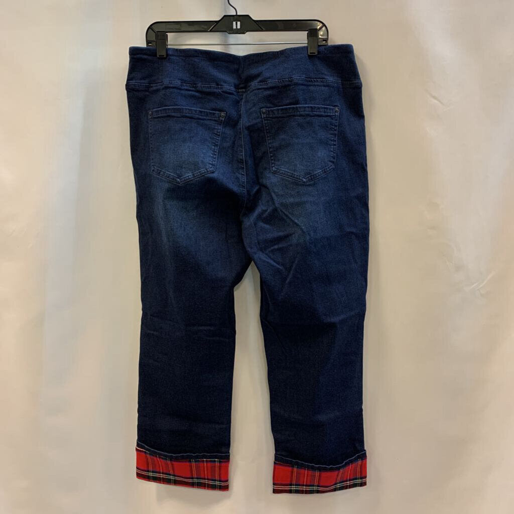 Pants: Stretch Pull-On Plaid Cuffed Jeans