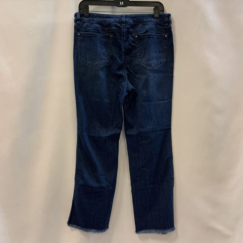 Pants: Frayed Leg Dark Wash Jeans