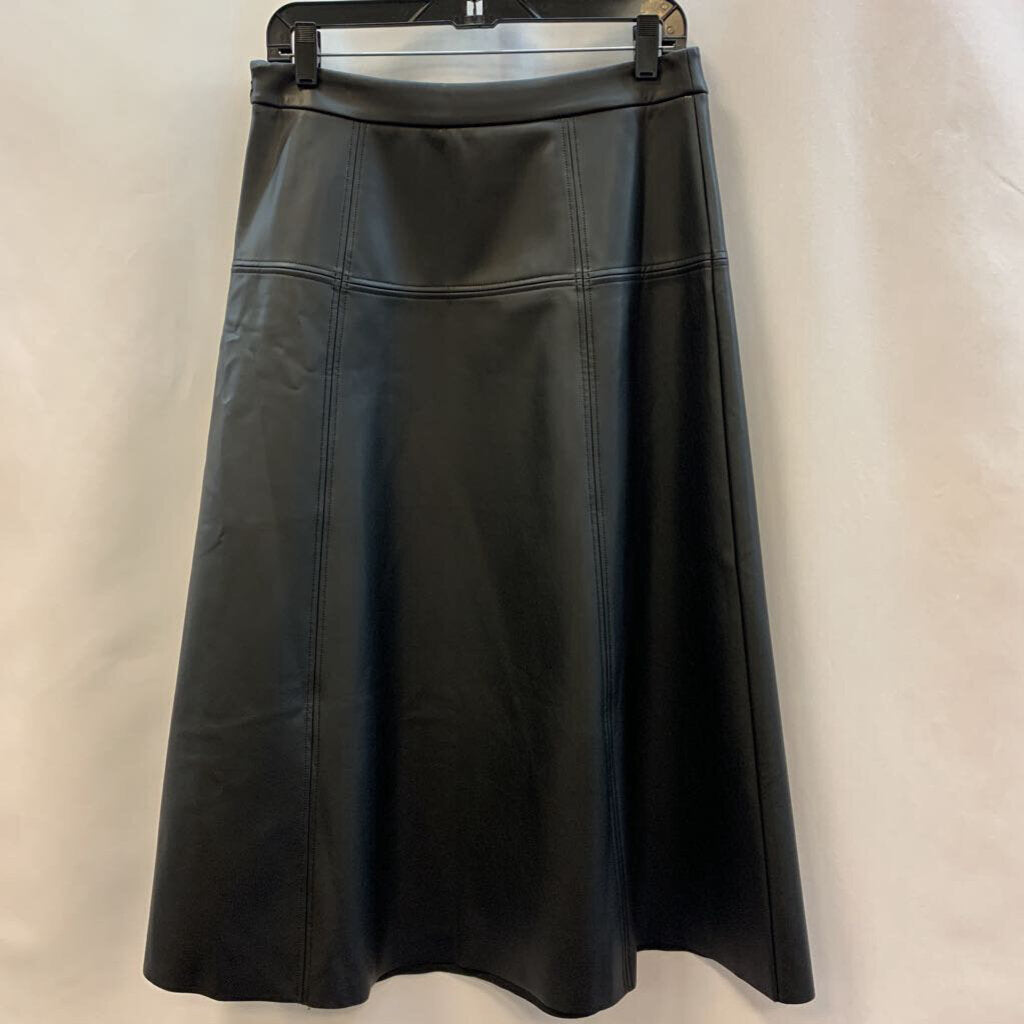 Skirt: Faux Leather A-Line with Slit