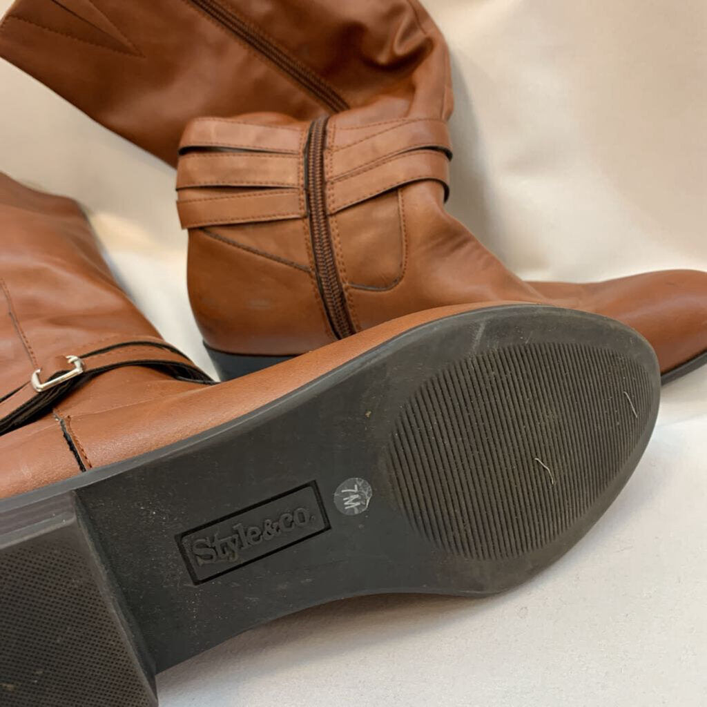 Boots: Faux Leather Buckle Zip Side