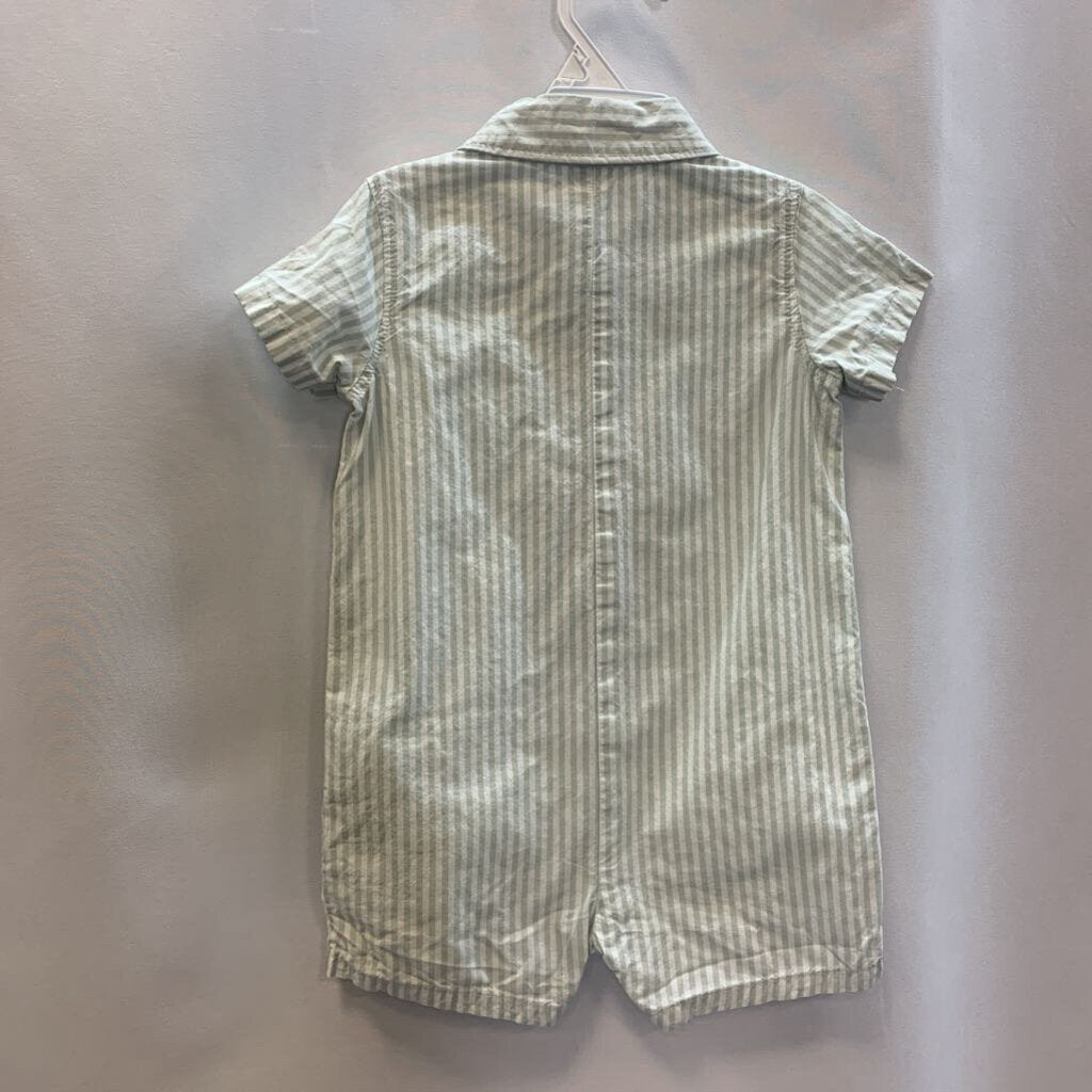 Romper: Striped Collared with Chest Pocket