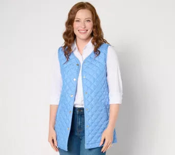 Denim & Co. Heritage Quilted Sweater Snap-Front Tunic Vest