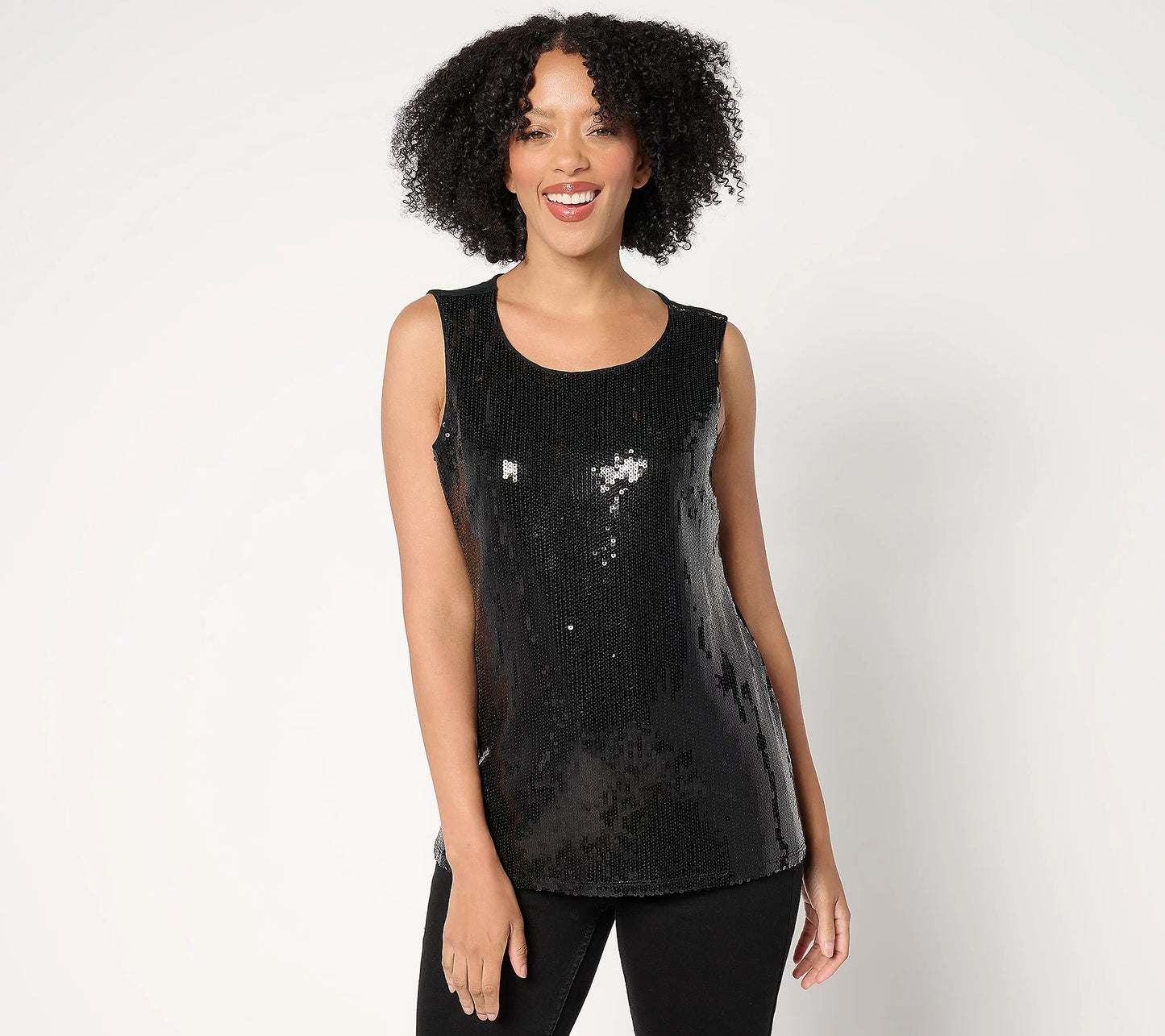 Sequin Front Scoop Neck Tank Top