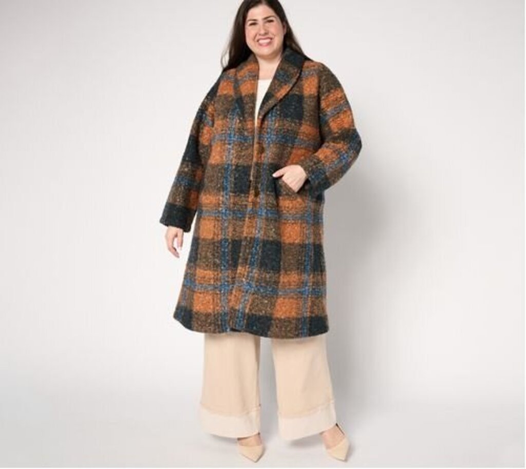 Coat: Plaid Curly Sherpa
