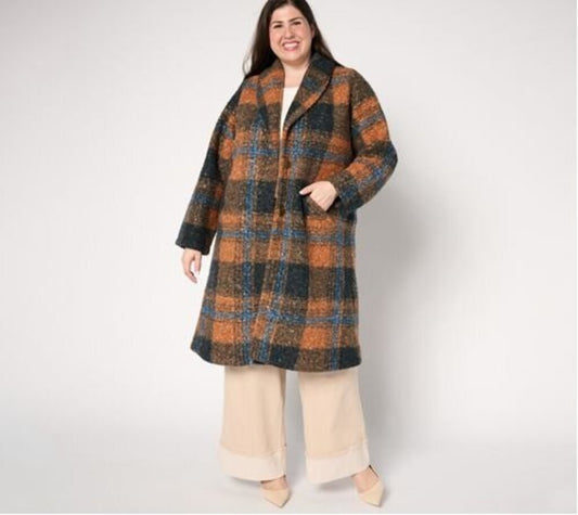 Coat: Plaid Curly Sherpa