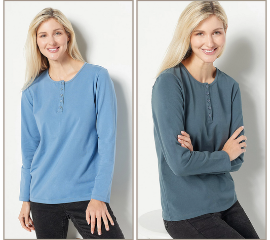 Long Sleeve Shirt: Crew neckline, five-button placket