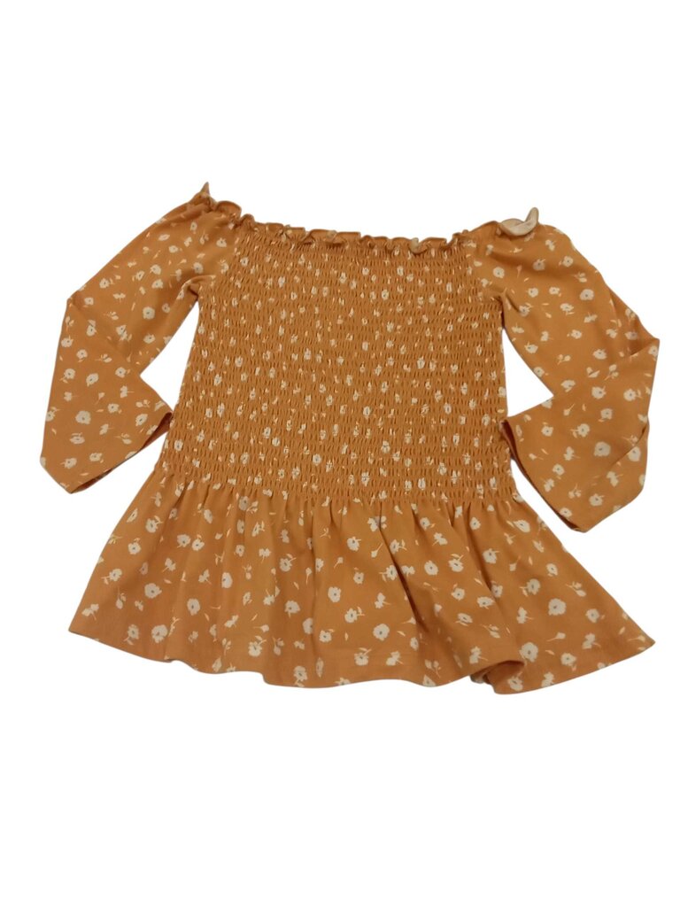 wide neck ribbed pleated long sleeve floral shirt