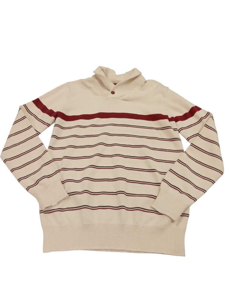 button closure cowl neck striped sweater