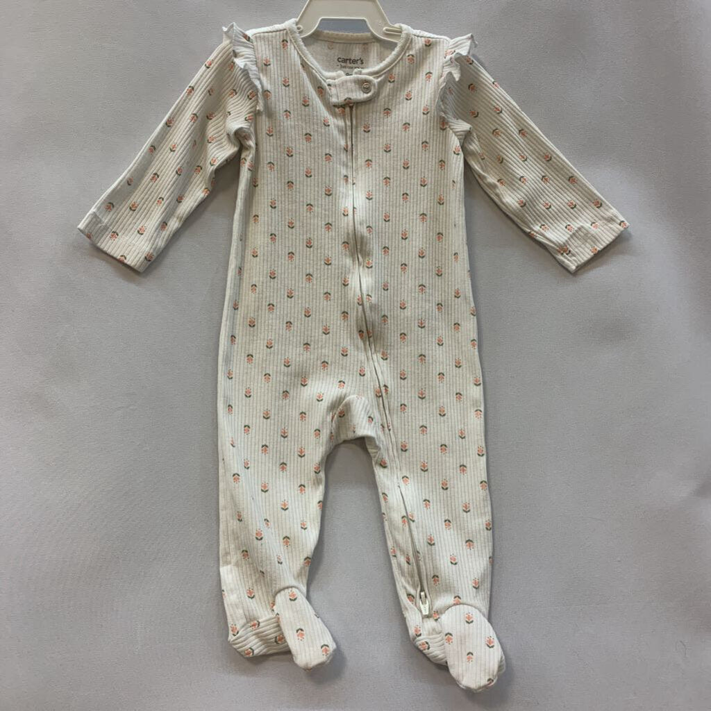sleeper: footed zip up ribbed ruffle floral