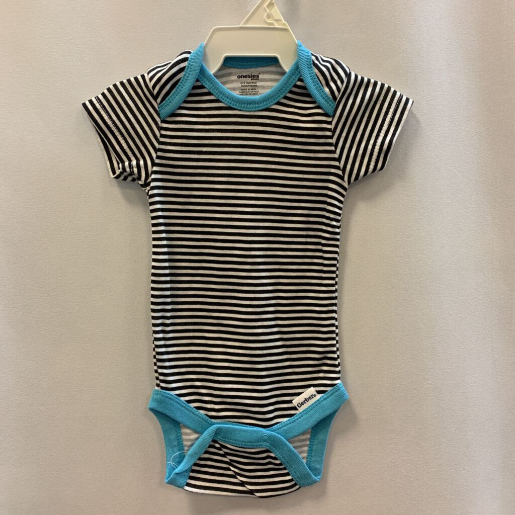 onesie: striped w/blue collar