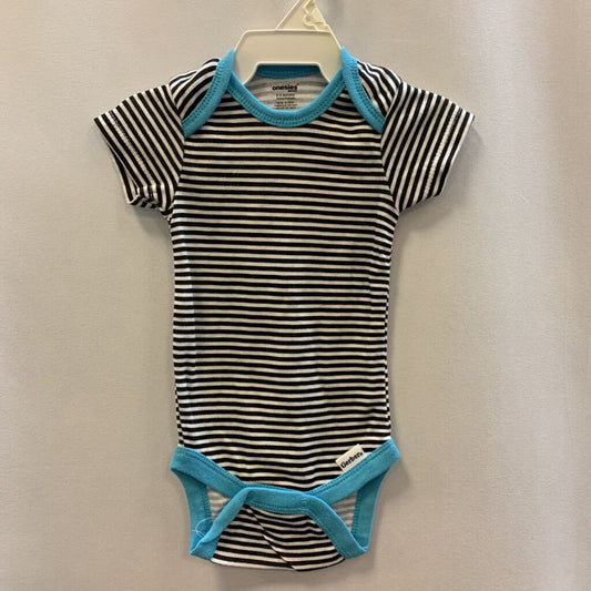 onesie: striped w/blue collar
