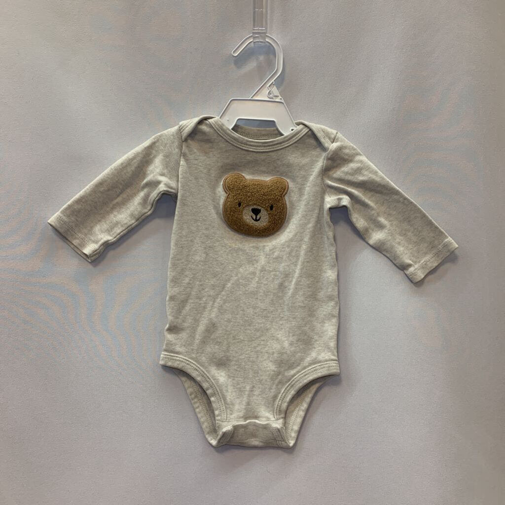 Onesie Long Sleeve Bear Patch Smiling