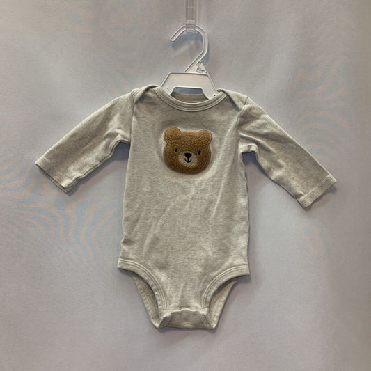 Onesie Long Sleeve Bear Patch Smiling
