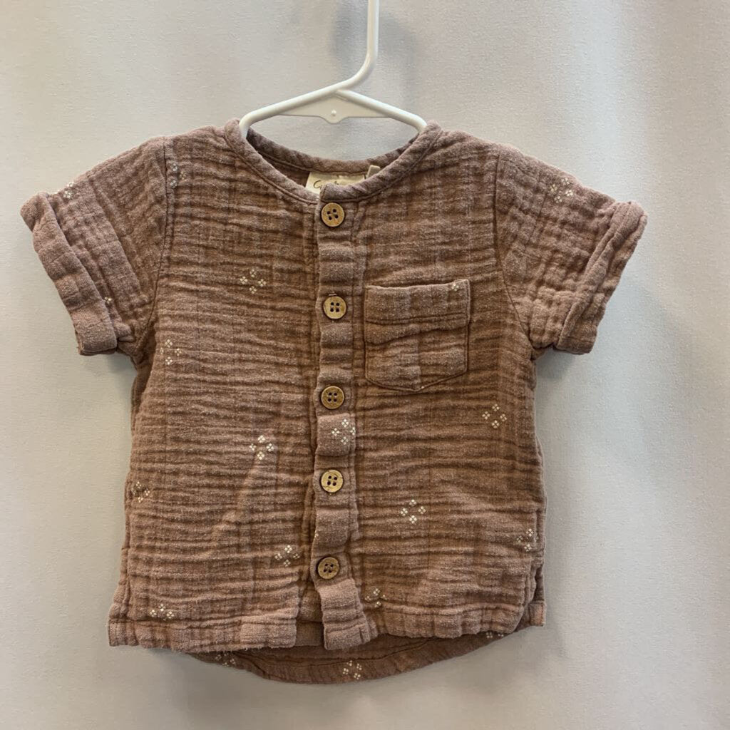 Shirt Tunic Button Up Short Sleeves