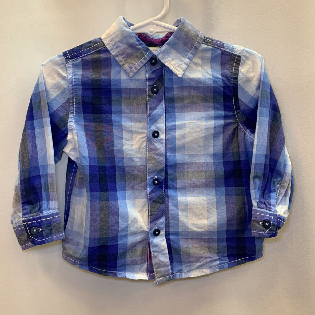 Button Up Shirt: Long Sleeves Blue Flannel