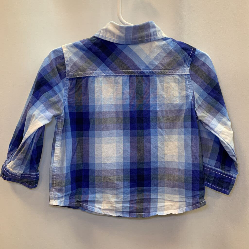 Button Up Shirt: Long Sleeves Blue Flannel