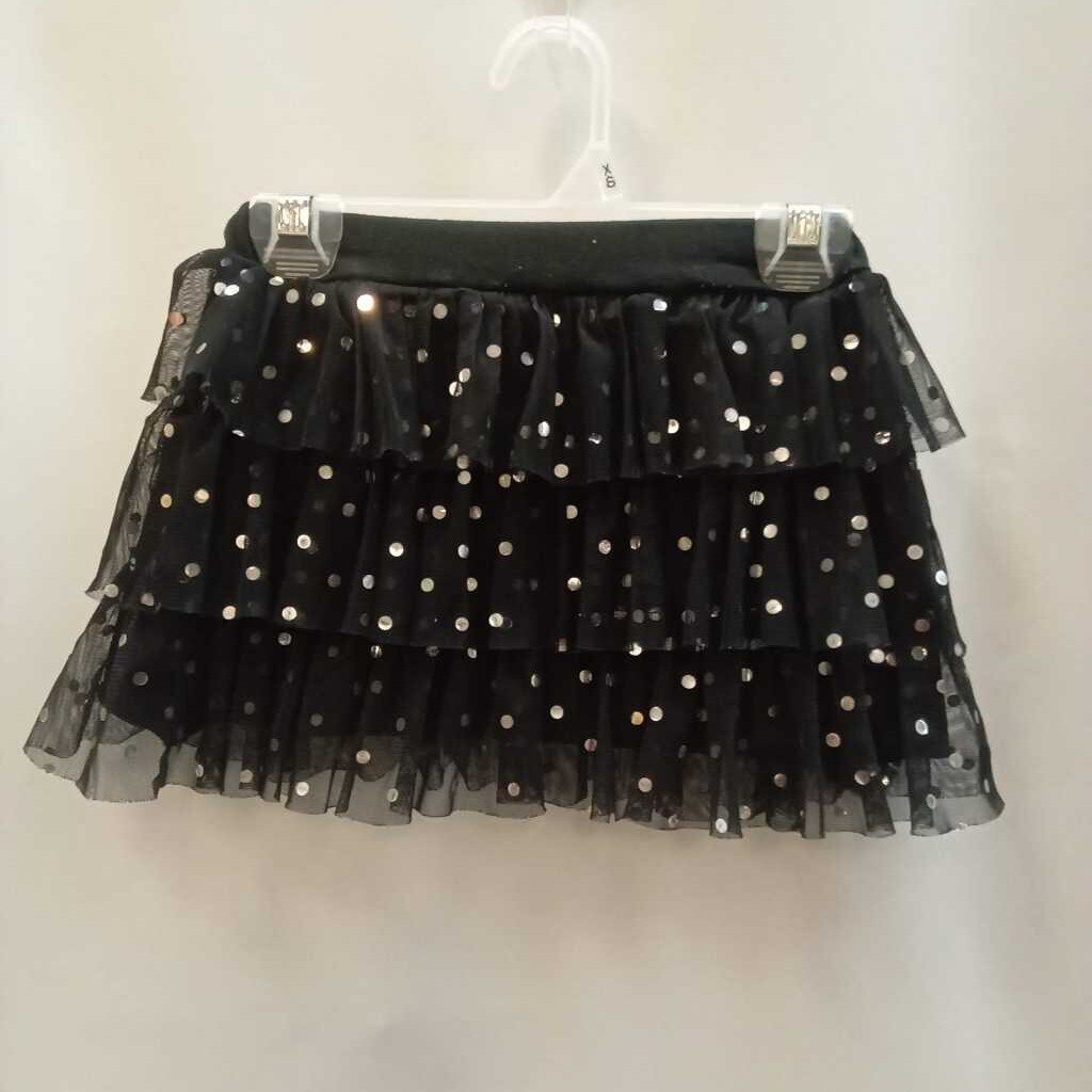 Skirt: Tiered black and silver polka dot