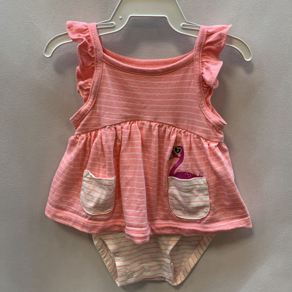 Onesie Dress Bodysuit Stripes Flamingo