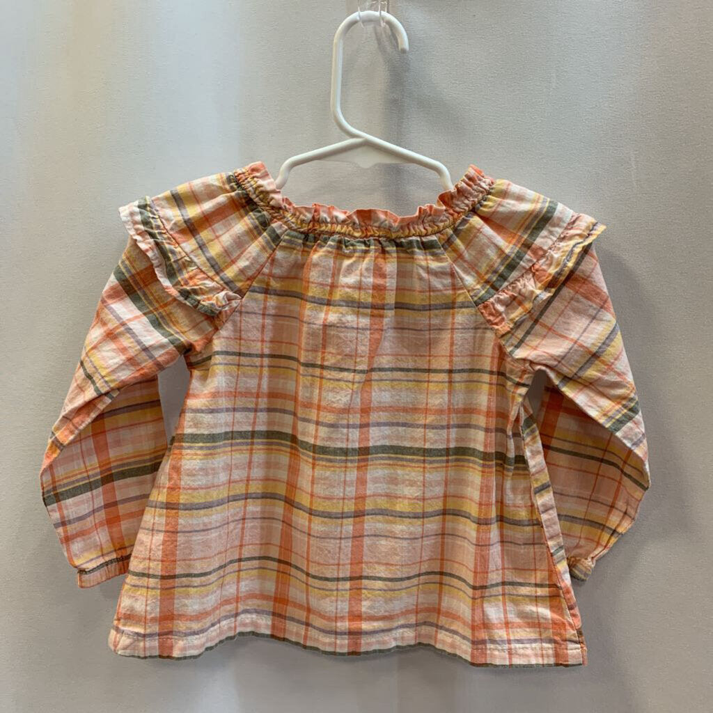 Shirt: Long Sleeve Plaid Ruffles