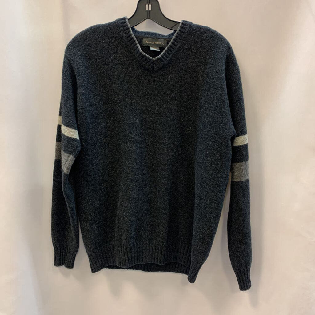 Sweater: V-Neck Arm Striped Lambwool