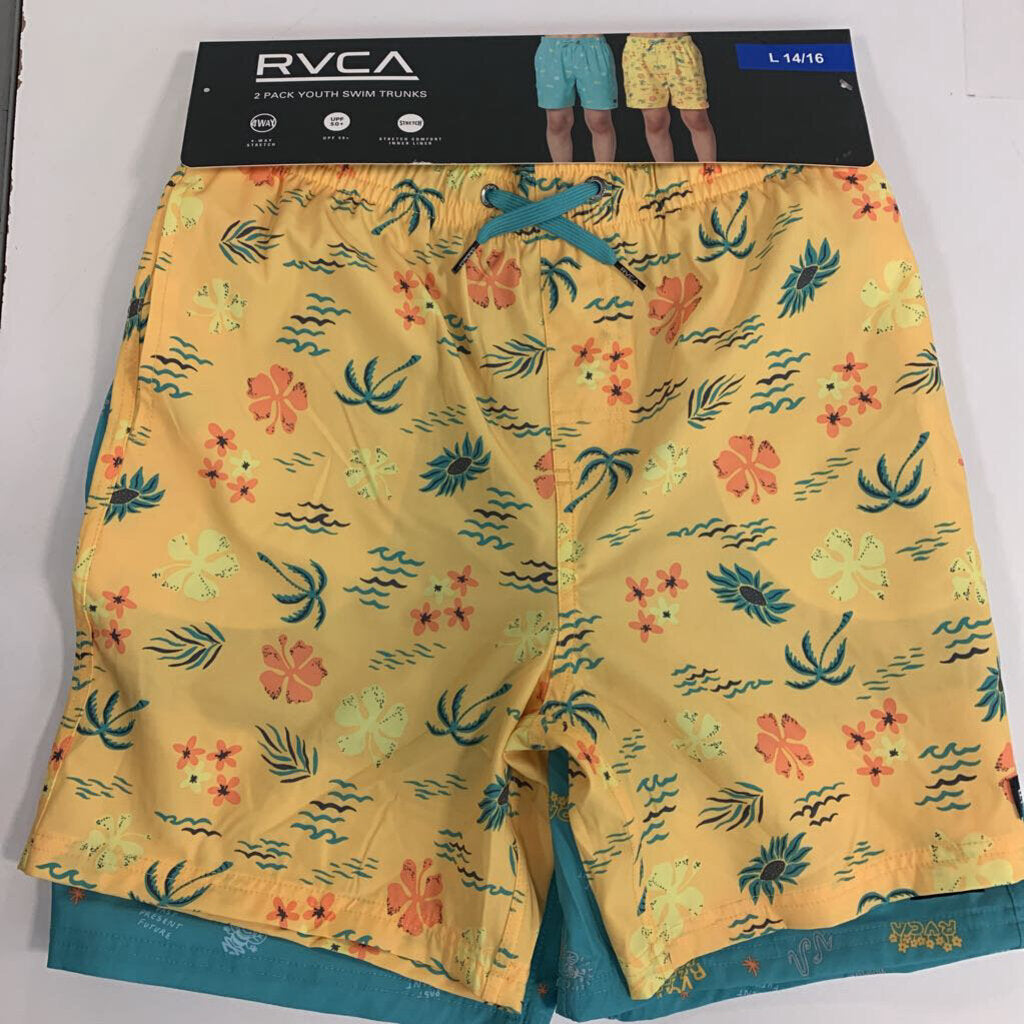 2-Pk Youth Swim Trunks Yellow/Blue