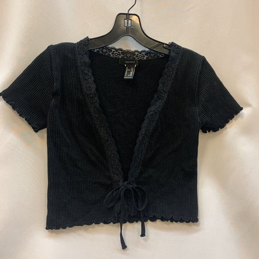 Shirt: Cropped Tie Front Ribbed Lace
