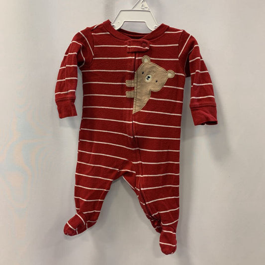 Sleeper: Footed Full Zip Striped Bear