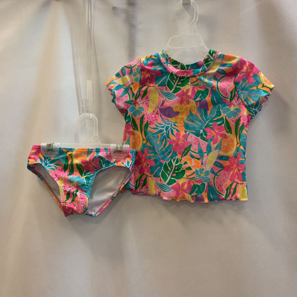 Swim Set: 2 Pc Floral Short Sleeve