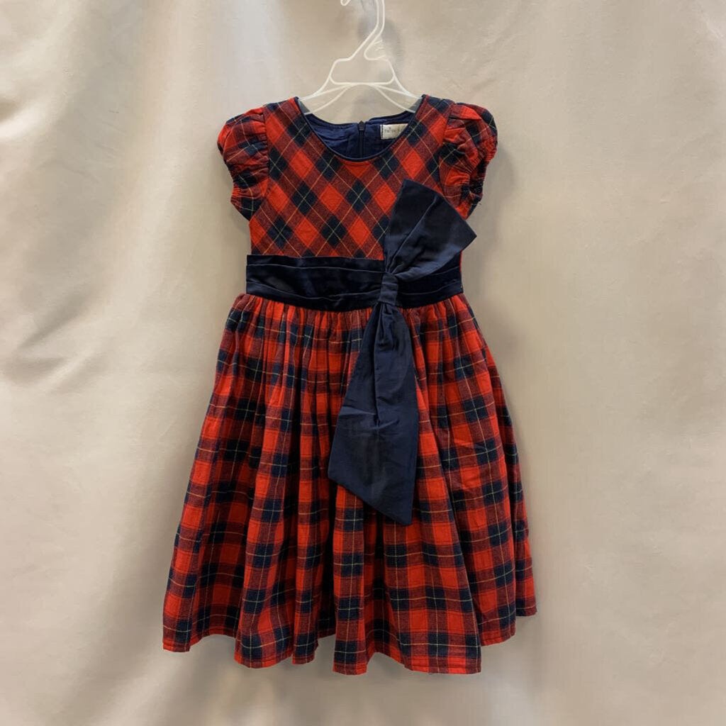 Dress: Plaid Cap Sleeve with Waist Sash