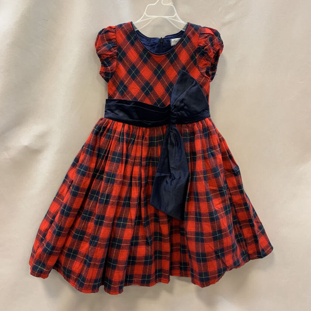 Dress: Plaid Cap Sleeve with Waist Sash