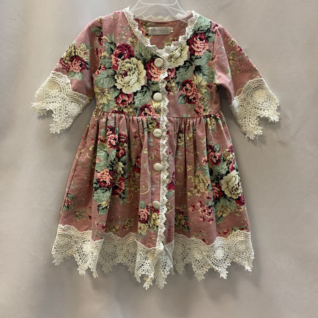 Dress: Long Sleeve Floral and Lace with Buttons