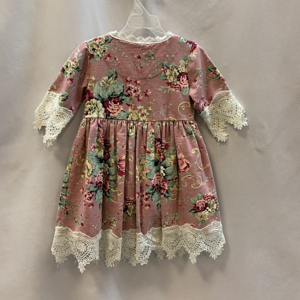 Dress: Long Sleeve Floral and Lace with Buttons