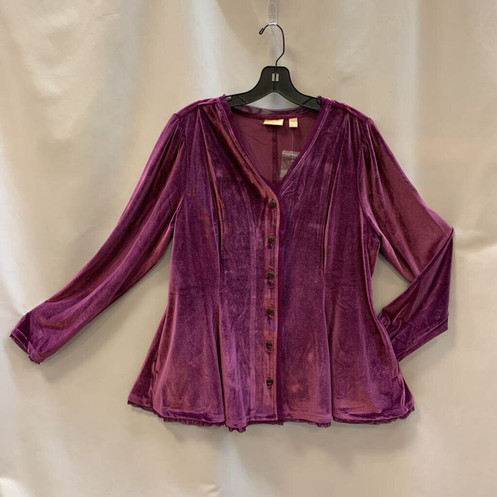Shirt: Long Sleeve Velvet Mesh Button