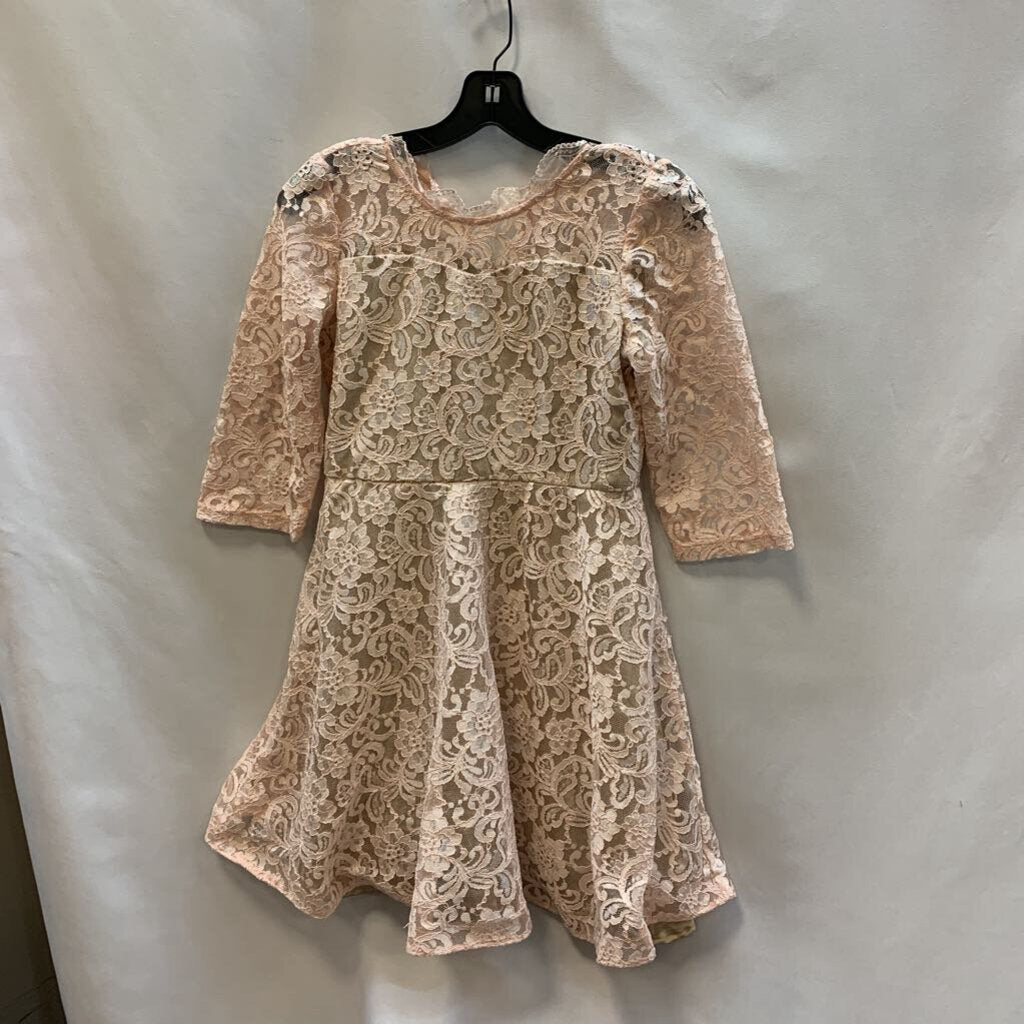 Dress: Long Sleeve Lace Overlay Gold