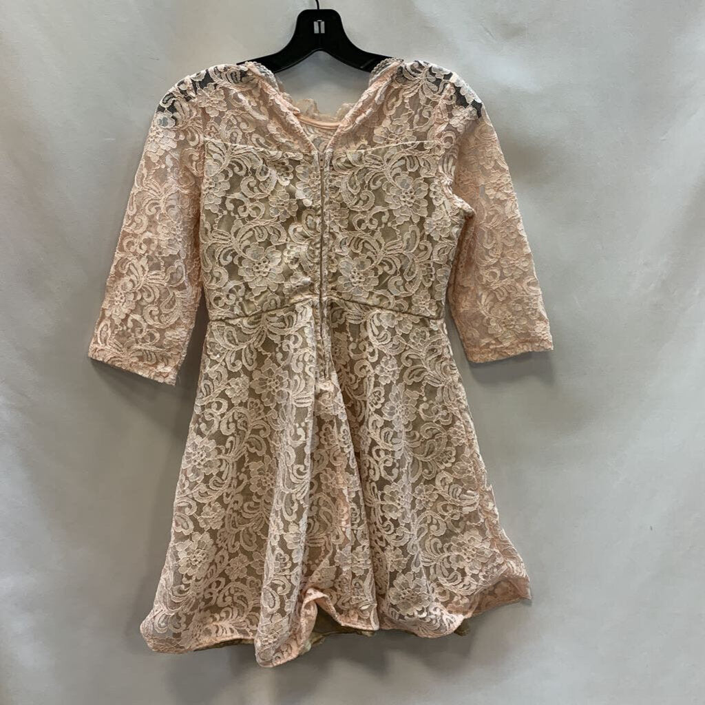 Dress: Long Sleeve Lace Overlay Gold