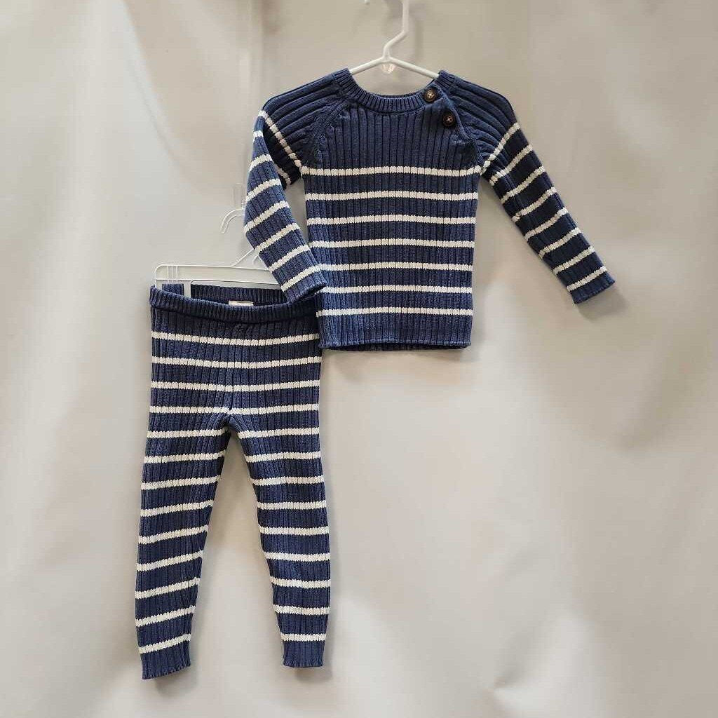 2 Pc Knit Set Striped with Shoulder Button